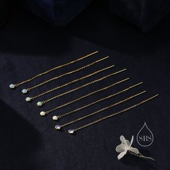 Aqua Green Opal Dot Long Threader Earrings, 2 of 11