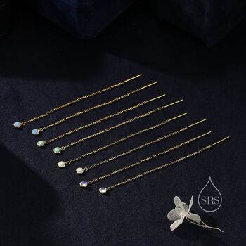 Aqua Green Opal Dot Long Threader Earrings, 2 of 12