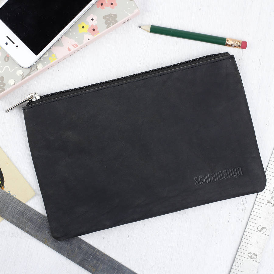personalised leather pencil case by scaramanga | notonthehighstreet.com