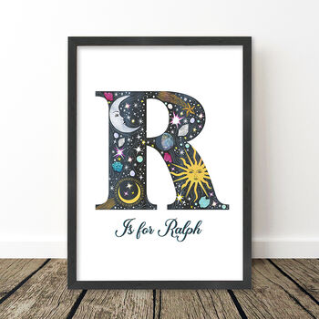 Sun Moon And Stars Personalised Initial Print, 10 of 11