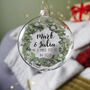 Mr And Mrs To Be Wreath Glass Christmas Bauble, thumbnail 6 of 7