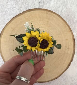 Small Sunflower Flower Hair Wedding Comb, 4 of 5