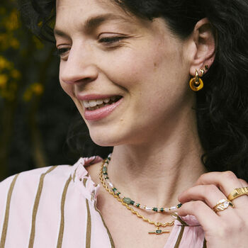 Tiger's Eye Loop Charm Huggie Hoop Earrings In Gold, 3 of 7