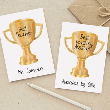 Personalised Gold Trophy Teacher Card, 2 of 3
