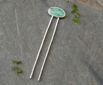 Natural Emerald Hair Pin In Solid Sterling Silver, 2 of 4