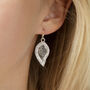Silver Colour Crystal Encrusted Small Leaf Earrings, thumbnail 2 of 3