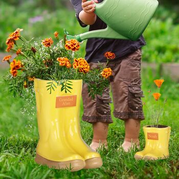 Personalised Sunny Yellow Welly Boots Planters, 3 of 9