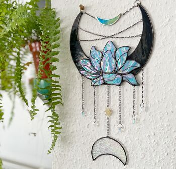 Moon And Lotus Glass Wall Hanging, 2 of 10
