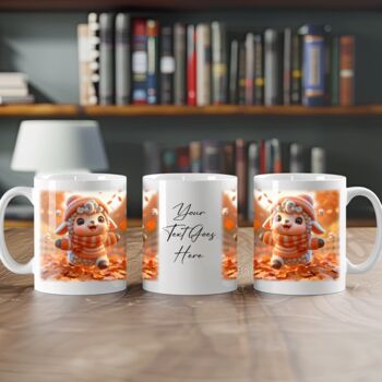 Personalised Autumn Sheep Playing In Leaves Gift Mug, 2 of 2