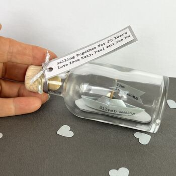 Personalised Silver Paper Ship In A Bottle – Silver Wedding Anniversary Gift, 4 of 9