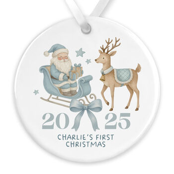 Personalised Baby's First Christmas Santa Bauble Keepsake In Pink Or Blue, 4 of 6
