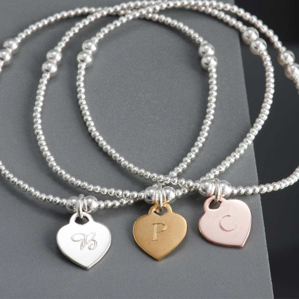 Sterling Silver Personalised Heart Charm Bracelet By EVY Designs