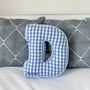 Embroidered Letter Cushion In Blue Gingham, thumbnail 3 of 5