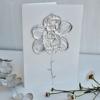 Handmade Personalised Silver Foil Flower Be My Bridesmaid ? Card, 3 of 4