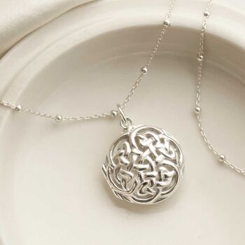 Sterling Silver Round Celtic Locket Necklace, 5 of 6