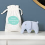 Blue Knitted Elephant Rattle And Personalised Bag, thumbnail 2 of 5