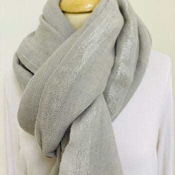 Grey Silver Scarf / Wrap With Cashmere, 2 of 5