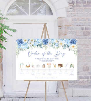 Wedding Order Of The Day Blue And White Flower, 3 of 10