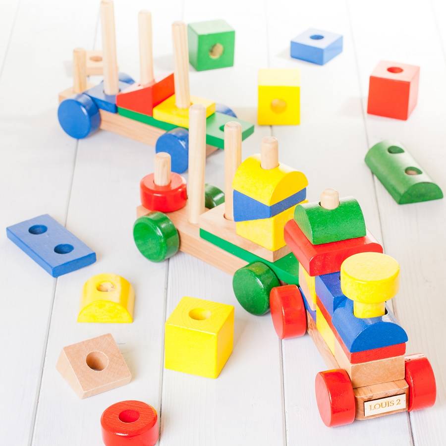 Personalised Colourful Wooden Building Blocks Train By British and