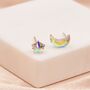 Sterling Silver Mismatched Moon And Star Aurora Crystal Stud Earrings, thumbnail 4 of 12