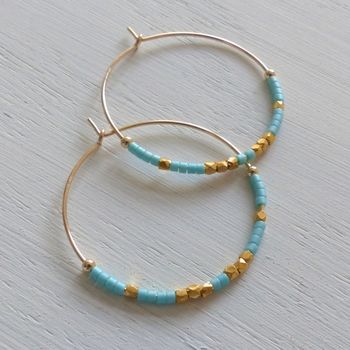 Large Fair Trade Ocean Inspired Delica Hoop Earrings, 8 of 12