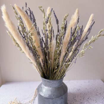 Lavender Dried Flower Arrangement In Silver Churn, 3 of 3