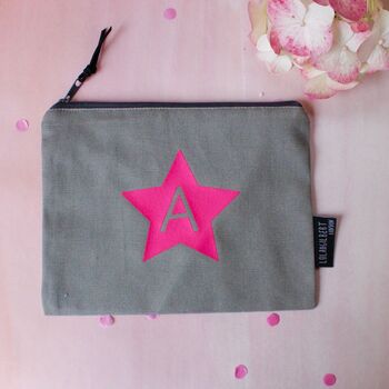 Alphabet Letter Neon Pink And Grey Make Up Bag, 2 of 3