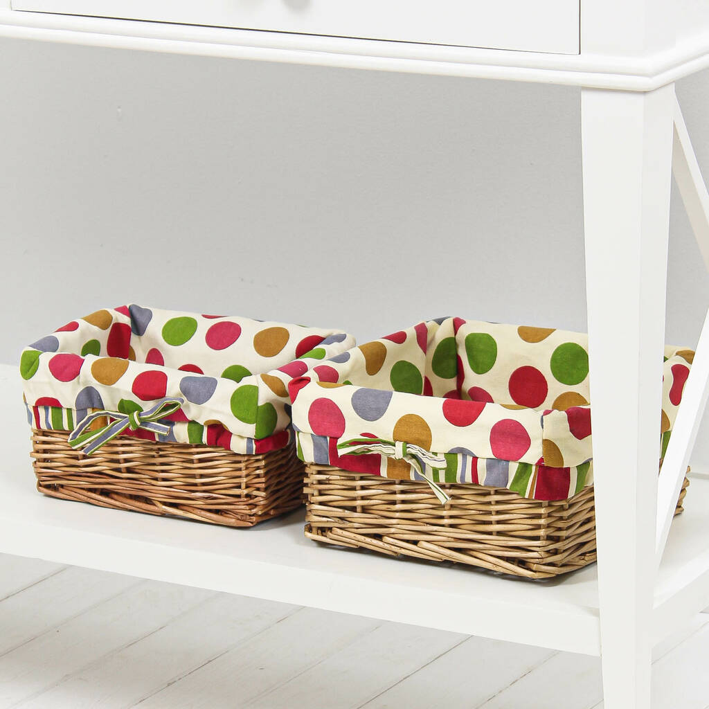 Rattan Multi Polka Dot Lined Storage Baskets By Marquis & Dawe