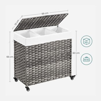 140 L Laundry Basket Hamper With Three Compartment, 9 of 9