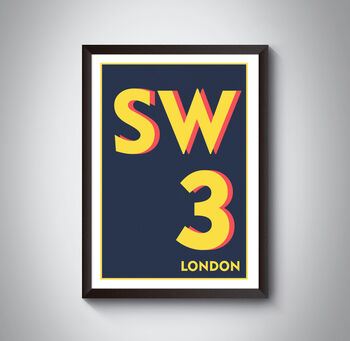 Sw3 Chelsea, Kensington, London Postcode Print, 4 of 8