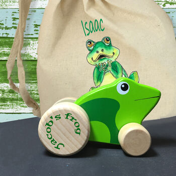 Hopping Wooden Personalised Frog In A Gift Bag, 2 of 4