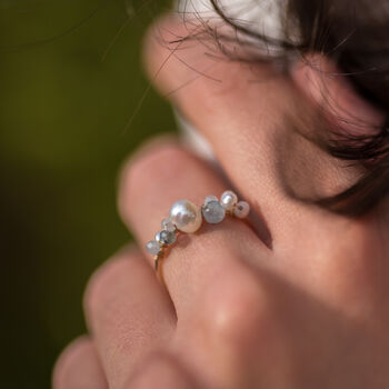 Aquamarine And Baroque Pearls Adjustable Ring, 5 of 10