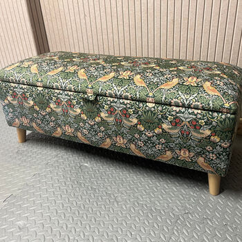 William Morris Forest Strawberry Thief Storage Ottoman Footstool, 3 of 6