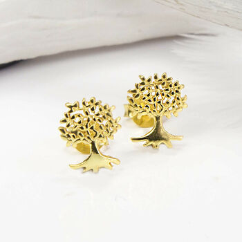 Sterling Silver And Gold Tiny Tree Stud Earring Pack, 3 of 4