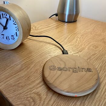 Personalised Solid Cherry Wooden Wireless Charger, 6 of 9