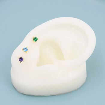 Sterling Silver Three Prong Birthstone Stud Earrings, 7 of 12