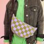 Checkered Purple And Green Sling Bag Waxed Cotton Bag, thumbnail 1 of 2