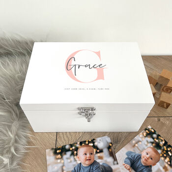 Personalised Initial Baby White Keepsake Box Three Sizes, 4 of 11