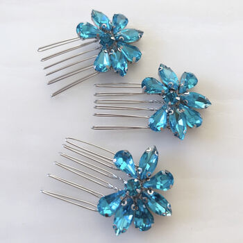 Vibrant Blue Crystal Hair Comb Set, 2 of 4