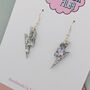 Silver Glitter Lightning Bolt Earrings Small And Large, thumbnail 7 of 10