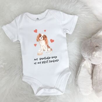 King Charles Cavalier Dog Sibling Personalised Babygrow, 6 of 8