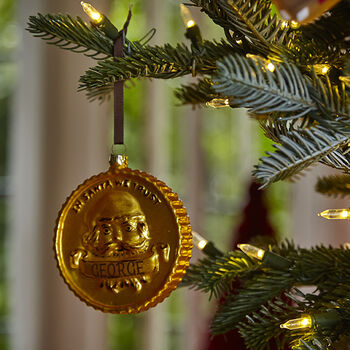 Personalised Gold Coin Glass Christmas Tree Decoration With Gift Box, 3 of 3