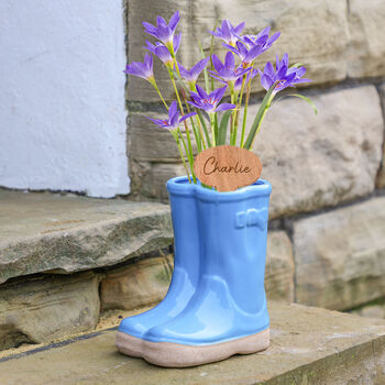 Personalised Bright Blue Welly Boot Planters Set, 5 of 11