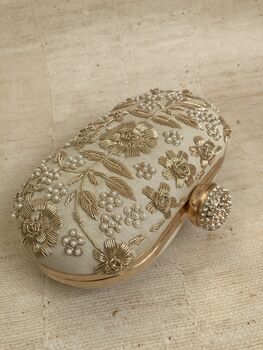 Gold Silk Oval Clutch Bag, 5 of 9