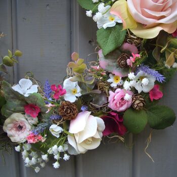 Spring Summer Wedding Rosy Posy Decorative Wreath, 6 of 12