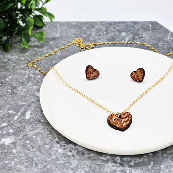 Woodgrain Heart Necklace And Earring Set, 3 of 3