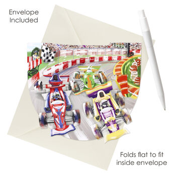 Motor Racing 3D Pop Up Greetings Card, 2 of 6
