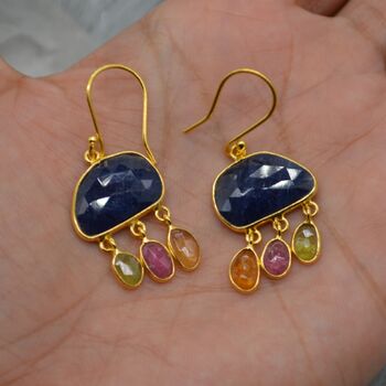 Blue Sapphire Tourmaline Silver Earrings, 4 of 7