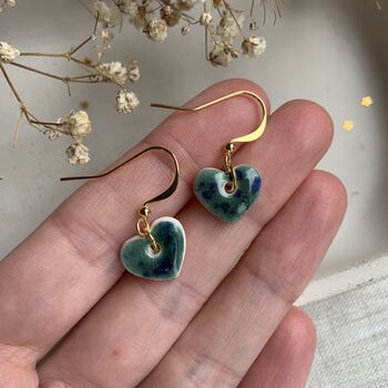Small Green Blue Dainty Ceramic Heart Earrings, 7 of 8