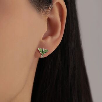 Lunar Moth Enamel Screw Back Earrings In Sterling Silver, 8 of 12